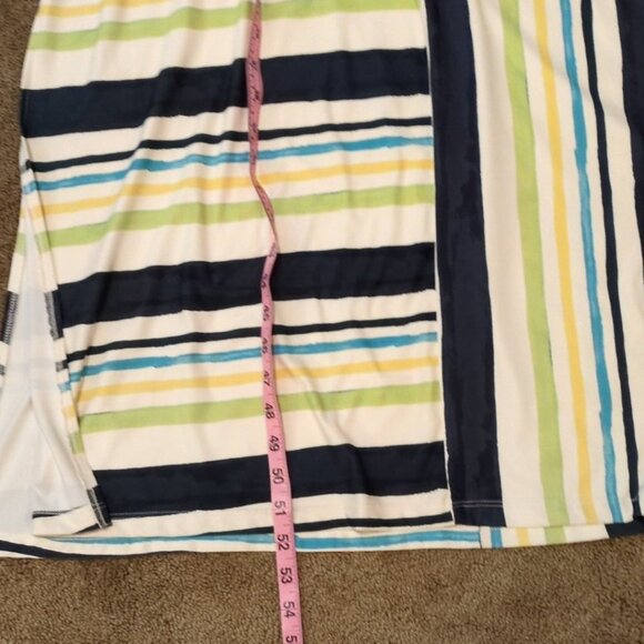 Modes Crystal Fashions Dress XL Maxi Striped Print Sleeveless Slinky Arts Vaca - Picture 2 of 6